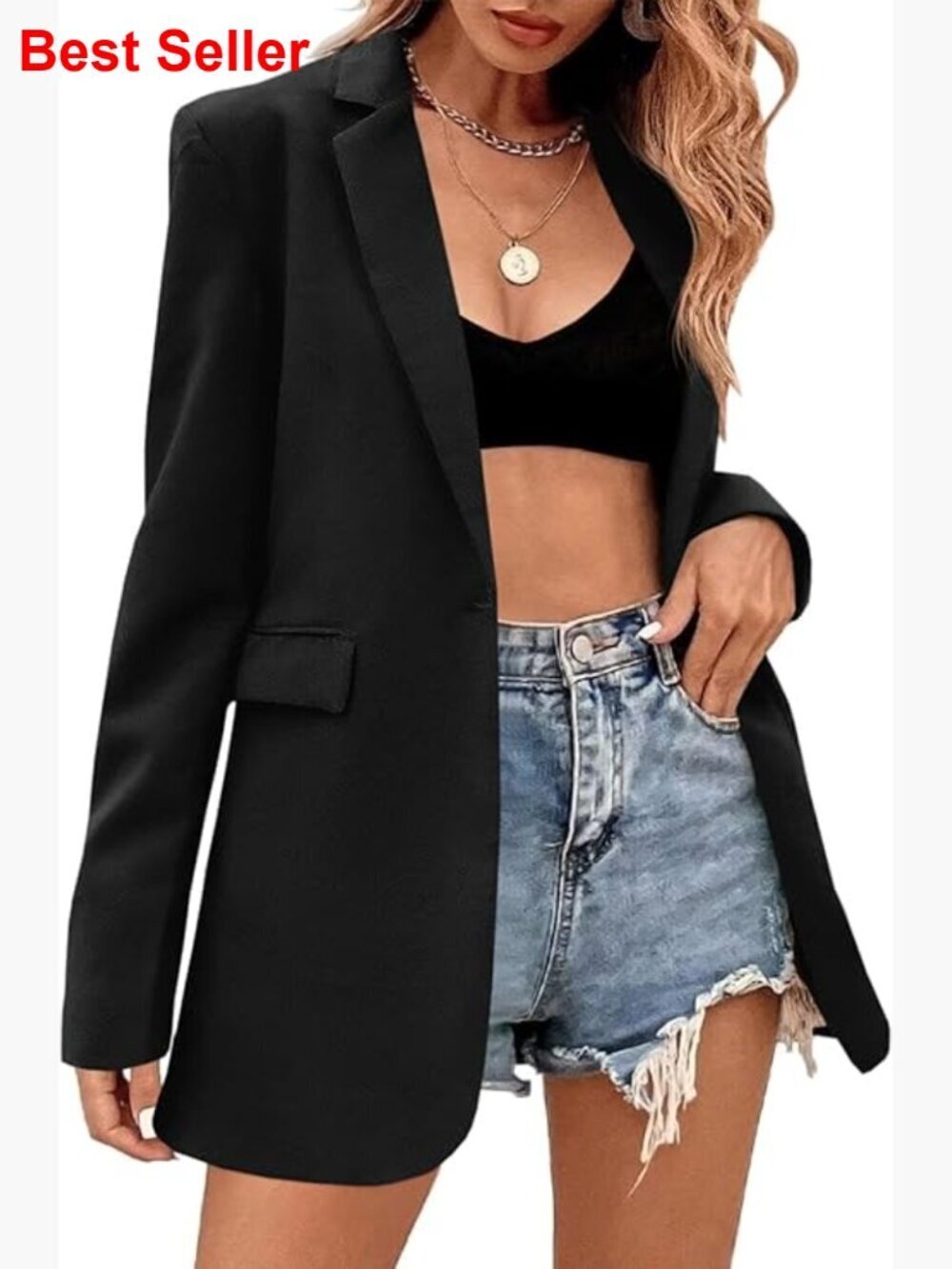 Polyester Blazer Long Sleeve Lapel Button Work Office Jacket